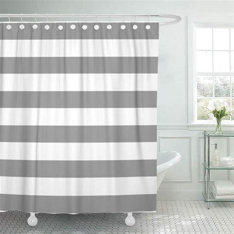 gray white striped shower curtain